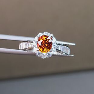 芬达石戒指天然石榴石家族小蛮腰款戒指壁梯方橘子颜色的宝石银镶