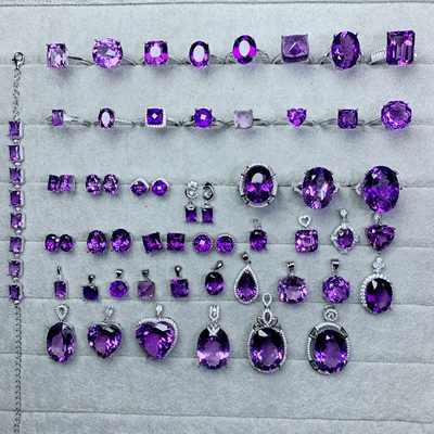 天然紫水晶全家福戒指吊坠耳钉耳坠天然紫晶无压电无处理颜色好