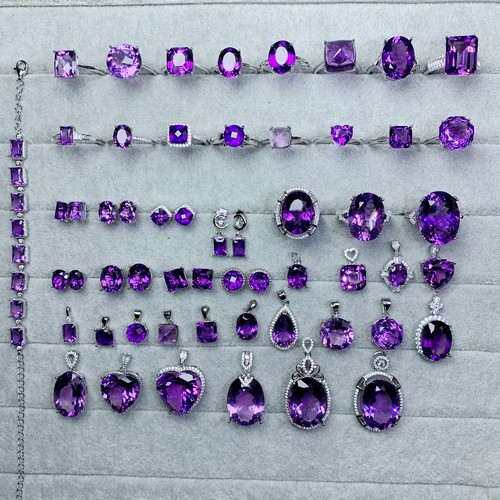 天然紫水晶全家福戒指吊坠耳钉耳坠天然紫晶无压电无处理颜色好