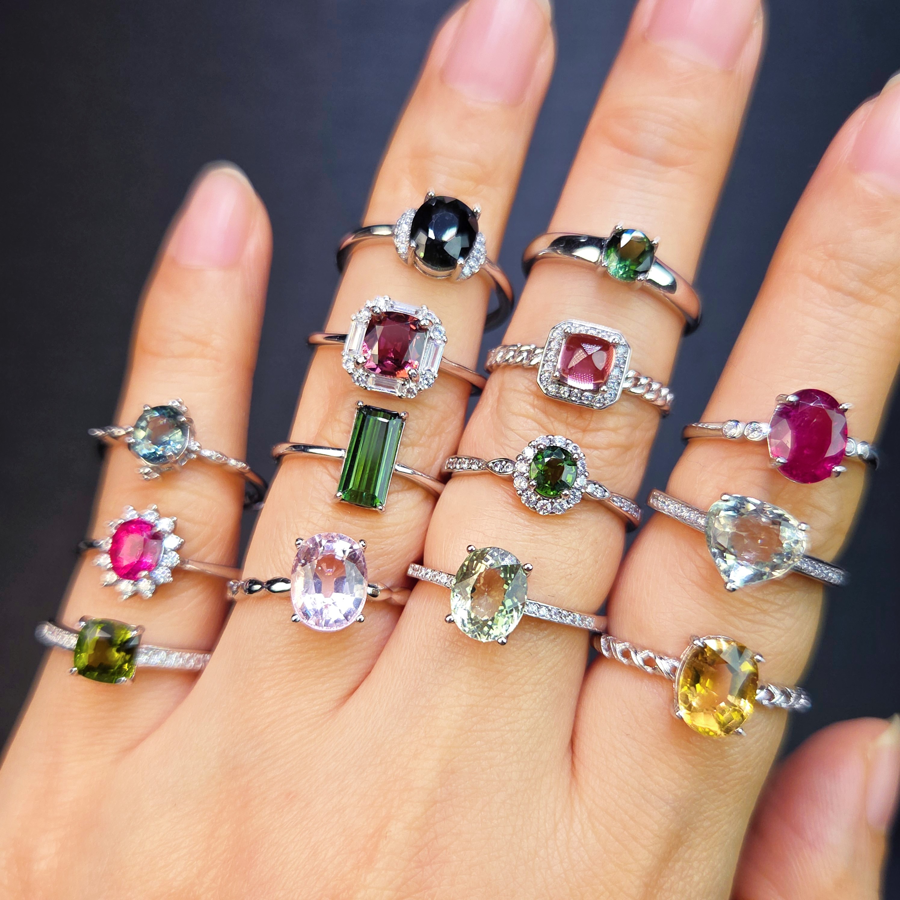 天然碧玺全家福新款戒指吊坠耳钉卢比来绿碧玺粉碧玺蓝碧玺黄碧玺