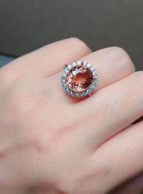 粉色系碧玺戒指 重量6.69克拉 丰巢切割 爆闪  全净无暇 显白