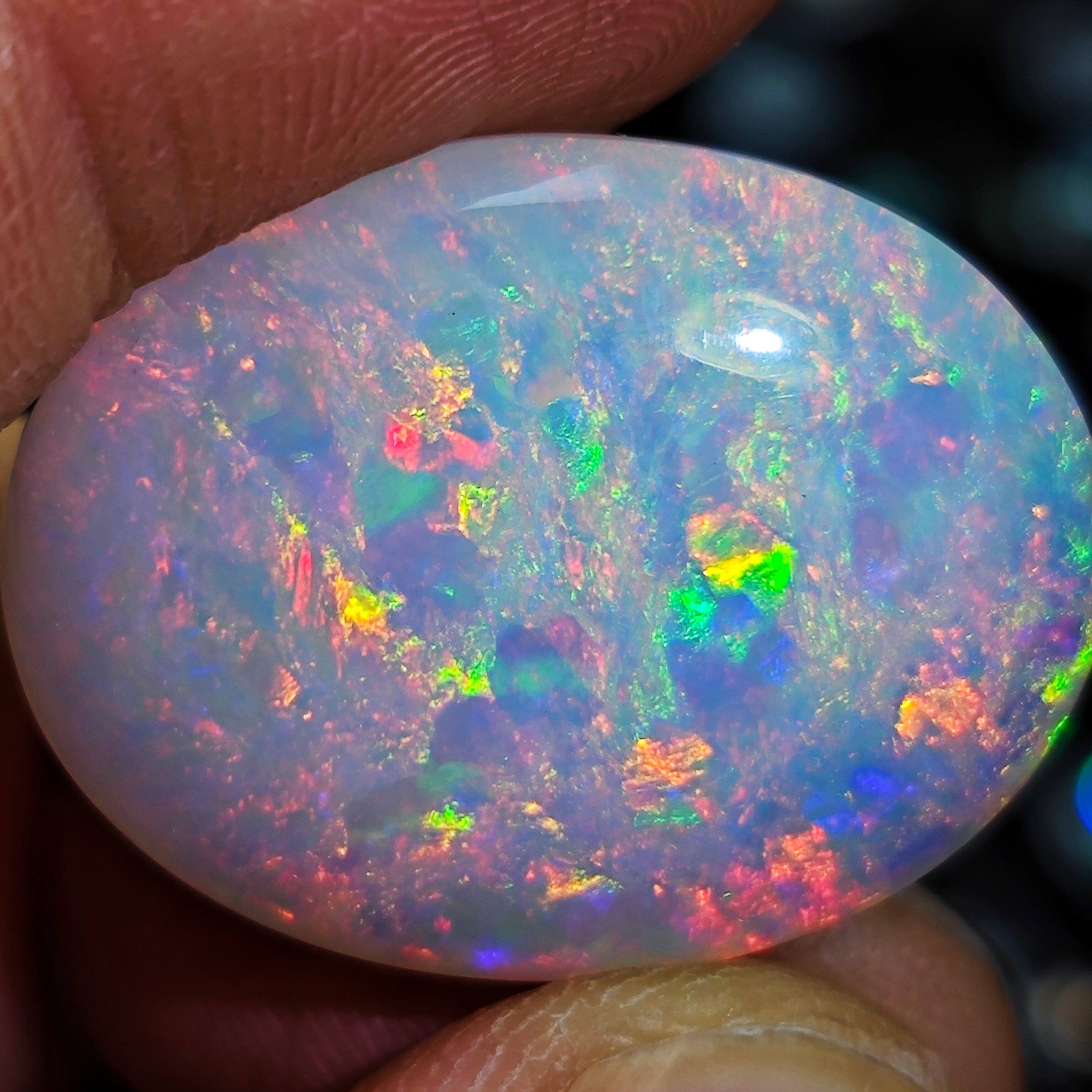 天然大欧泊戒面22克拉欧珀粉色星球油彩画色彩斑斓满火彩椭圆形
