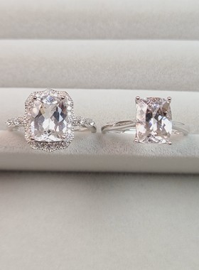 天然赛黄晶戒指长方形7×9mm很亮代替钻石重量2.2克拉