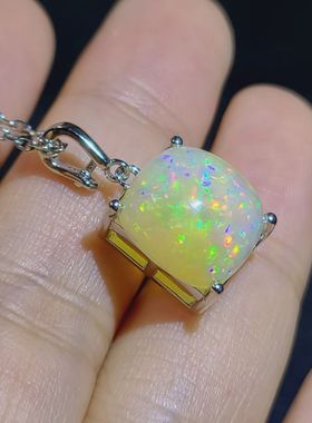 天然方糖欧泊吊坠万能扣设计随便挂小米珠上 火彩如烟花满天星