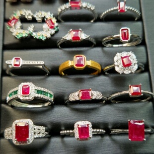 天然红宝石方形全家福款925银精选宝石颜色浓郁戒指吊坠手链耳钉