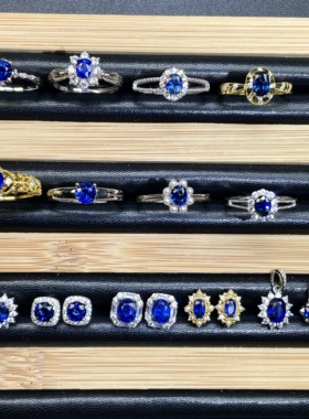 天然皇家蓝蓝宝石戒指吊坠耳钉饰品大集合400-1000元左右925银镶