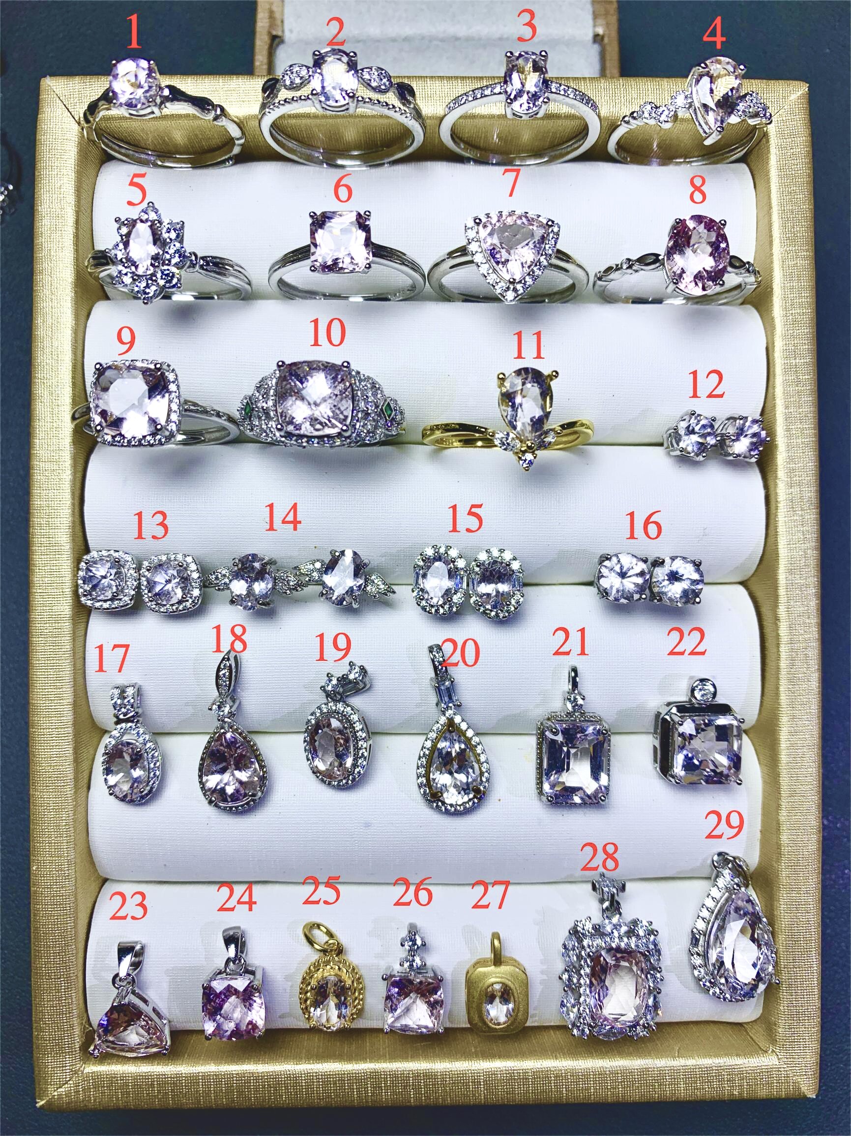 天然摩根石全家福天然绿柱石摩根石戒指吊坠耳钉925银活口戒指