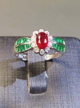 红宝石戒指 鸽血红色红宝石 天然 镶金品质 近一克拉大小性价比