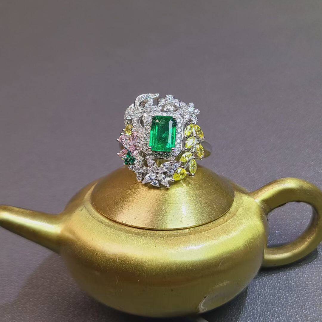 高品质祖母绿戒指天然祖母绿镶金品质长方形祖母绿切割5*7mm