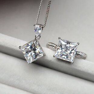 方形莫桑钻戒指莫桑钻3克拉吊坠雷迪恩切割925银子镀白金爆闪高品