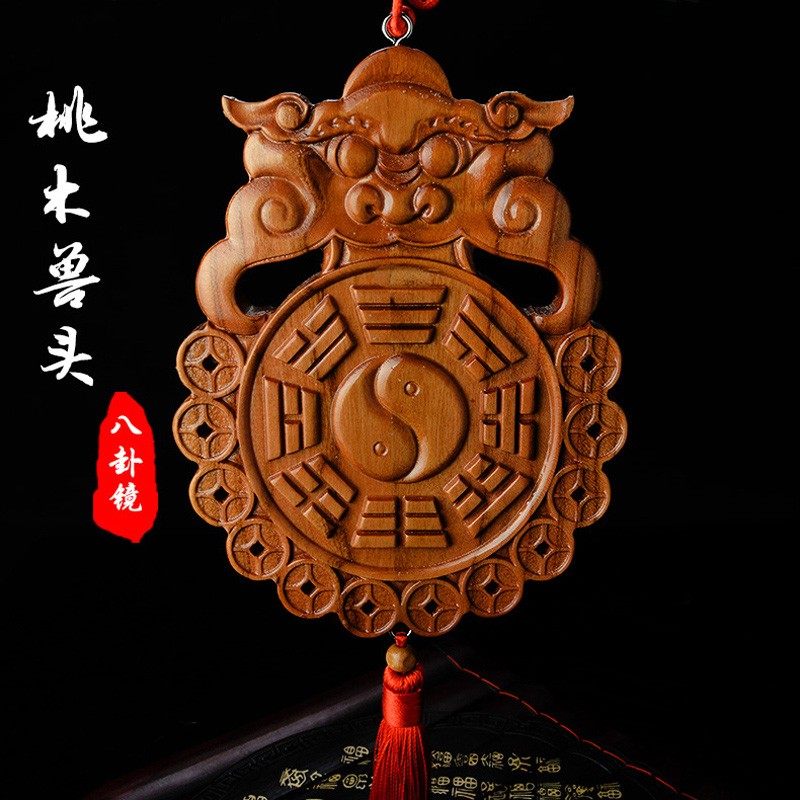 桃木兽头日月堂家居摆件