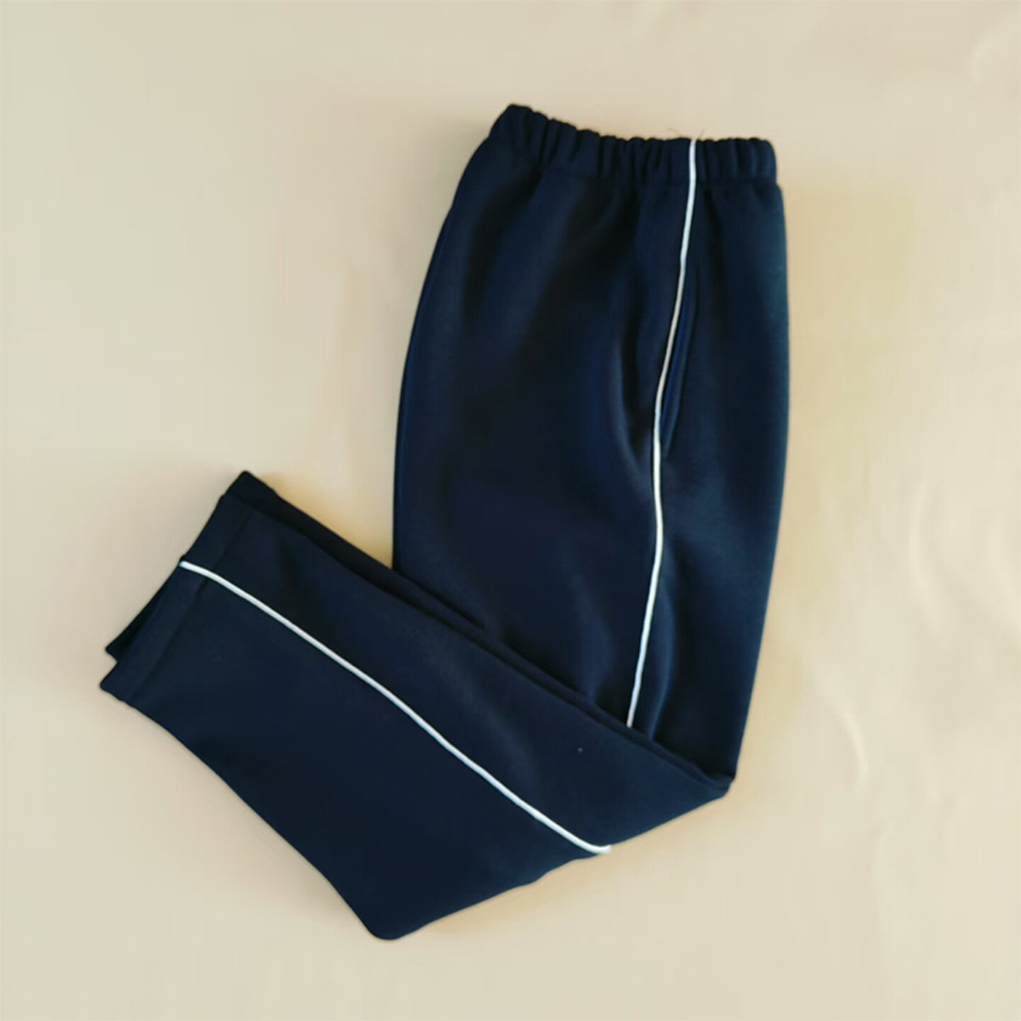 定做中小学生校服裤子冬季加绒藏蓝直口拼白条休闲可以男女加厚款