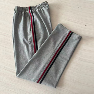 初高中小学生校服长裤子浅灰直口亮酒红黑杠休闲运动加绒男女定做