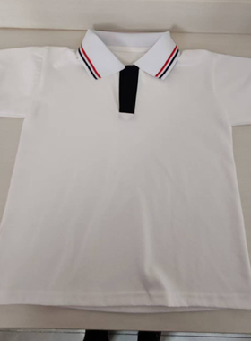 夏季款白色校服短袖藏蓝领口白领红藏蓝条男女通用班服POLO衫上衣