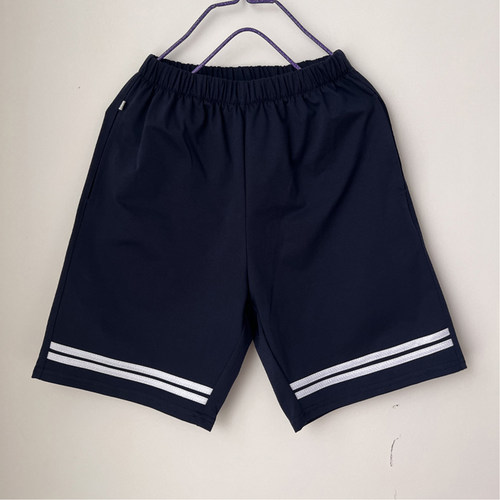 夏季藏蓝色校服短裤男女通用学生五分裤前片两道白杠透气棉质班服