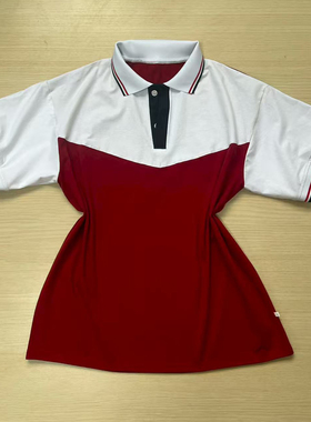 白拼暗红校服短袖领口藏蓝色白领上藏蓝大红条学生通用班服POLO衫