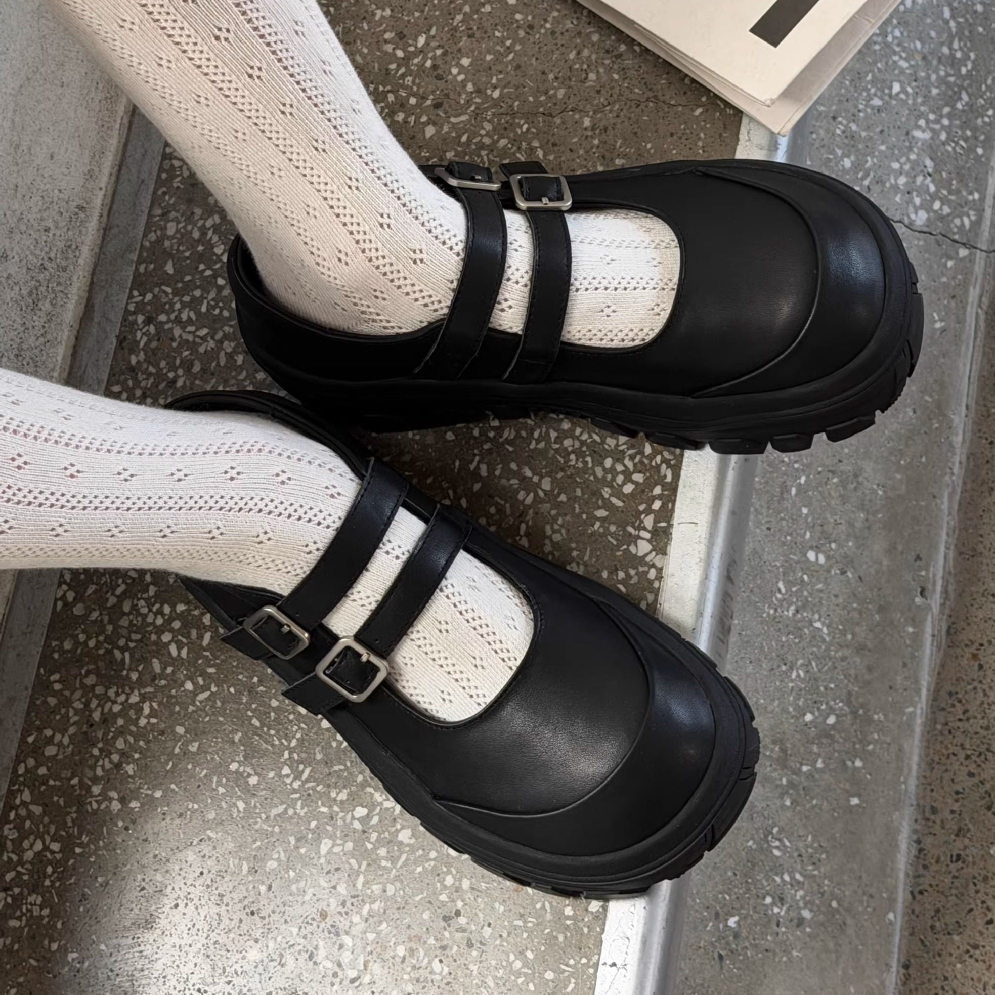 诗歌兰2026新款学院风厚底真皮玛丽珍鞋女黑色双扣带圆头乐福鞋潮,女鞋,玛丽珍鞋,淘宝优惠券,粉丝福利购,淘宝优惠卷