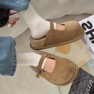 诗歌兰真皮厚底玛丽珍包头拖鞋