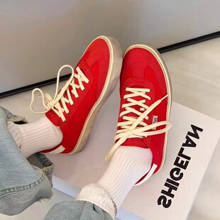 交叉绑带圆头复古做旧休闲板鞋 女韩版 潮 帆布鞋 诗歌兰2026年春新款