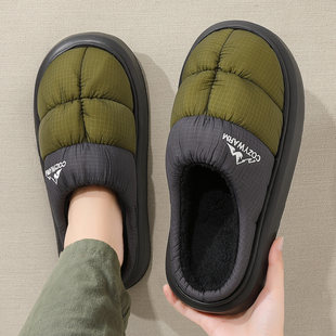 大码防水棉拖鞋男士冬季2025新款室内家居防滑厚底拖鞋男款可外穿
