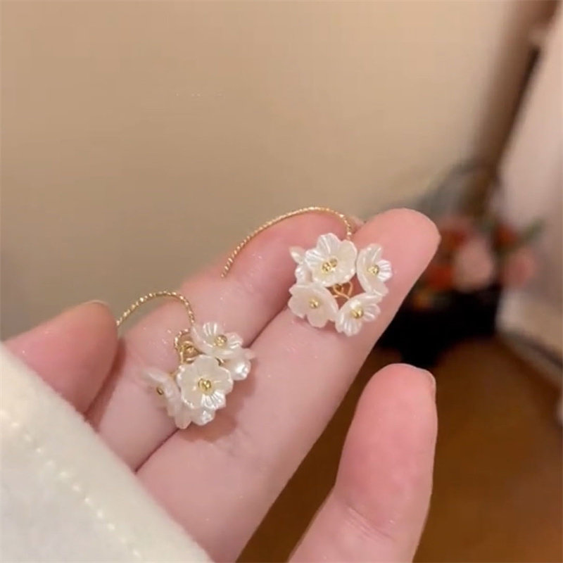 925银针白色花朵耳环2026新款潮