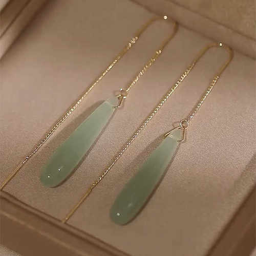 超仙长款和田玉水滴耳线古风银针防丢耳环高级感气质显脸瘦的耳饰