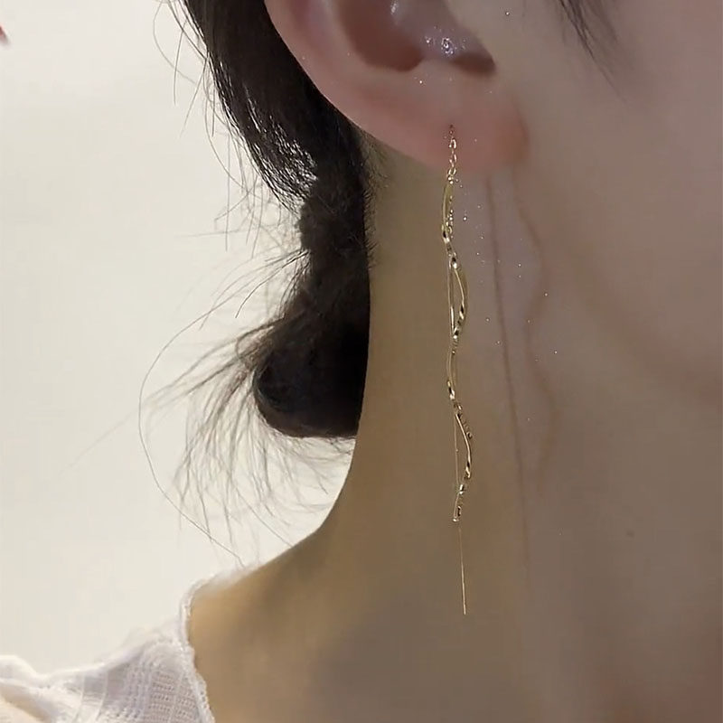 波浪耳线女小众设计螺旋扭曲耳环