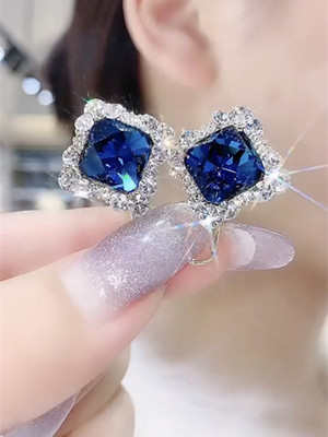 蓝色水晶耳环耳钉2025年耳饰