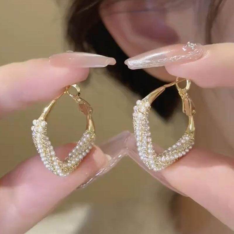 小米粒珍珠菱形耳圈设计感圈圈潮