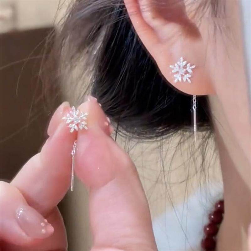 雪花流苏耳线女养耳洞耳环轻奢潮