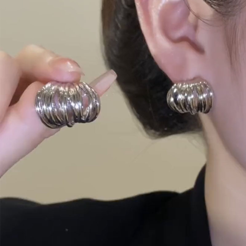 欧美金属冷淡风多层耳环S925银针