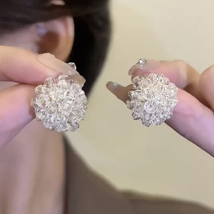 日韩超仙水晶花球耳钉女高级感S925银针耳环气质百搭个性网红耳饰
