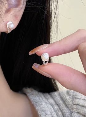 精致珍珠耳扣女纯银针小众设计感