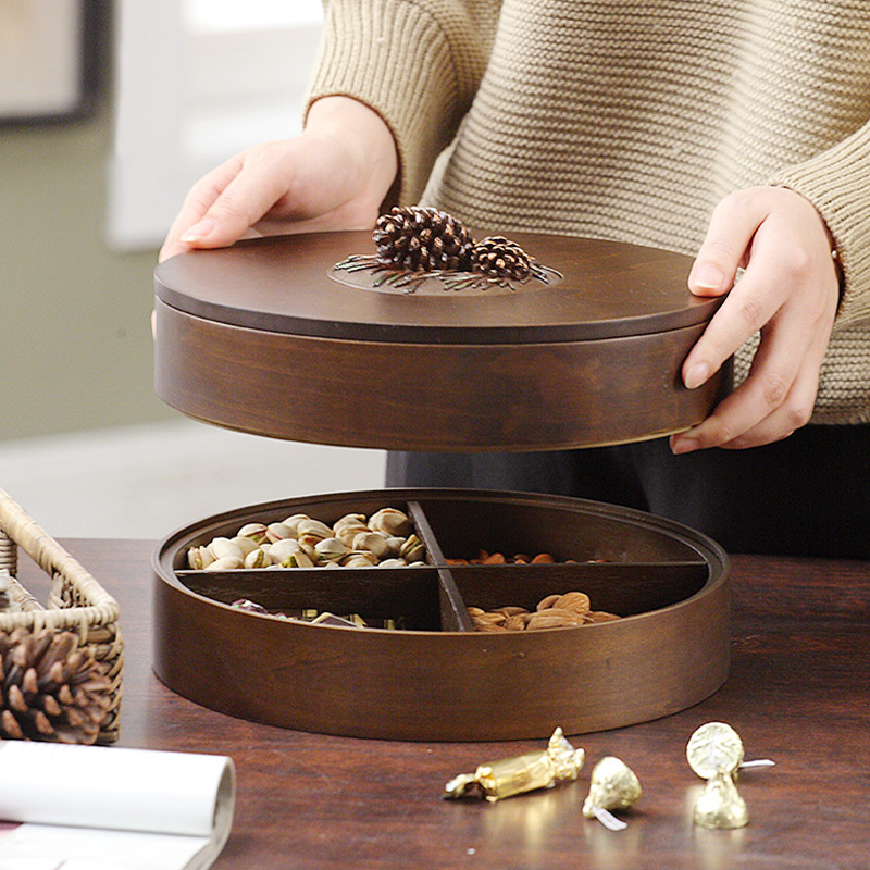美式风旋转双层客厅带盖干果盒
