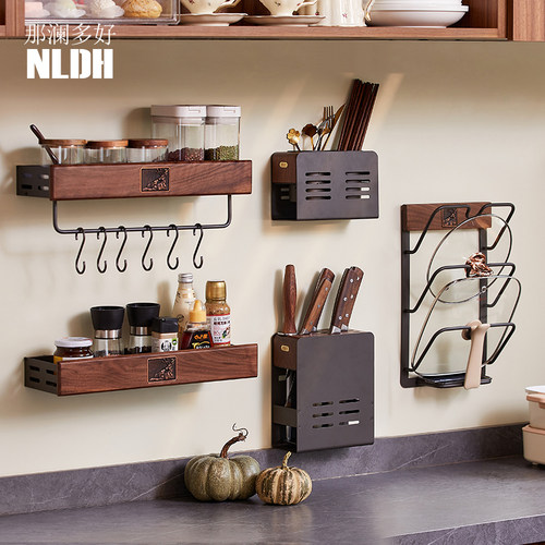 厨房多功能置物架调味料用品多层收纳层架家用免打孔挂勺子铲子挂