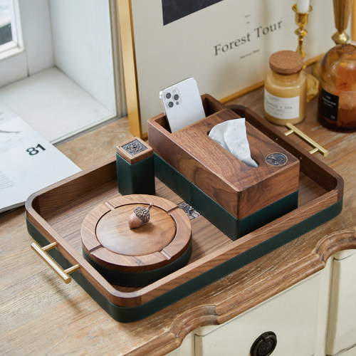 餐厅盒牙签筒托盘桌面实木抽纸盒