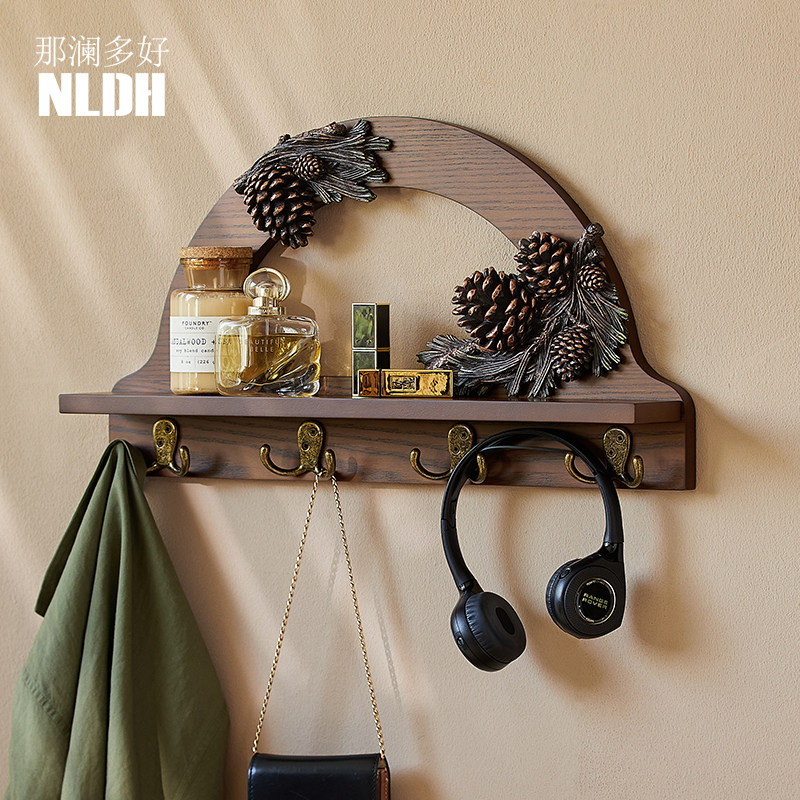 那澜多好 创意美式欧式衣帽架木质搁板挂钩壁挂层架层板 壁架