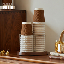 实木一次性杯子取杯器黑胡桃木纸杯架不锈钢杯架高级感咖啡角布置