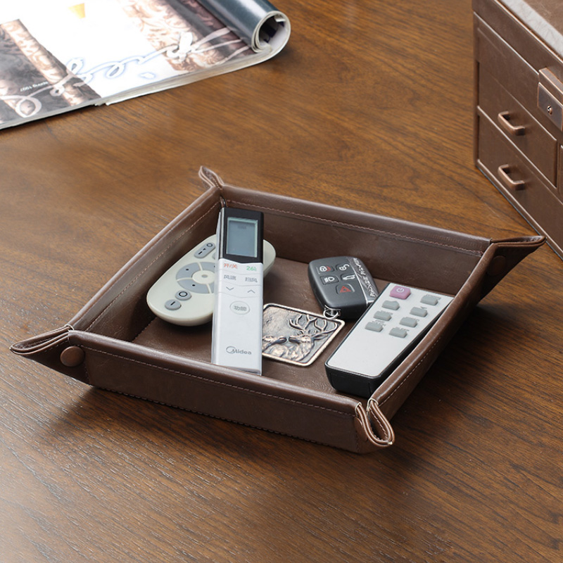 北欧ins皮质桌面收纳盒门口玄关放钥匙收纳盘化妆品首饰杂物托盘
