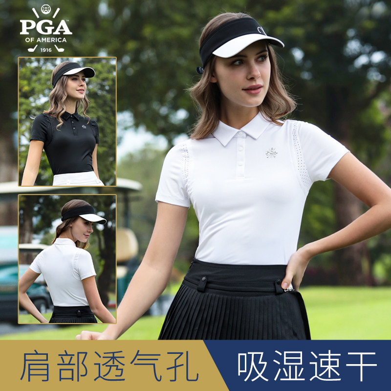 PGA2026夏季新款高尔夫女装上衣短袖T恤服装polo网球运动衣服套装