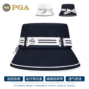 美国PGA 高尔夫球帽女士渔夫帽遮阳防晒内里吸汗带蝴蝶结绑带 新品