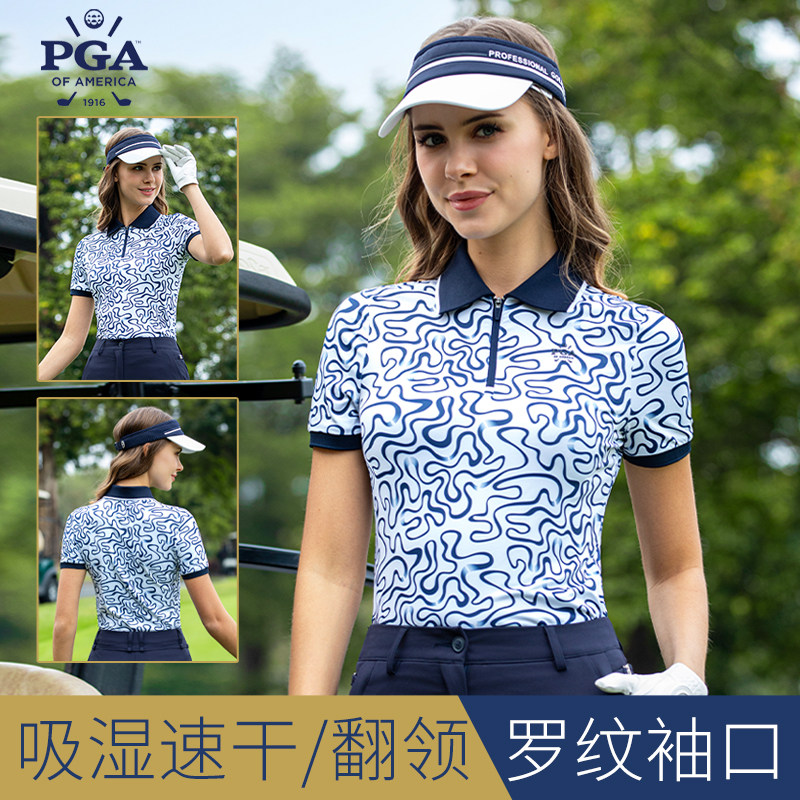 PGA2026夏季新款高尔夫女装上衣短袖T恤服装polo网球运动衣服套装