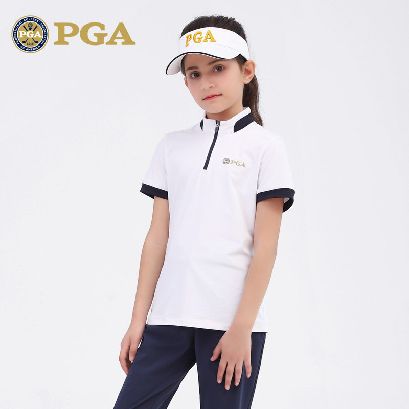 Mỹ PGA quần áo chơi gôn trẻ em cô gái mới áo thun ngắn tay quần áo thể thao trẻ em mùa hè quần áo trẻ em