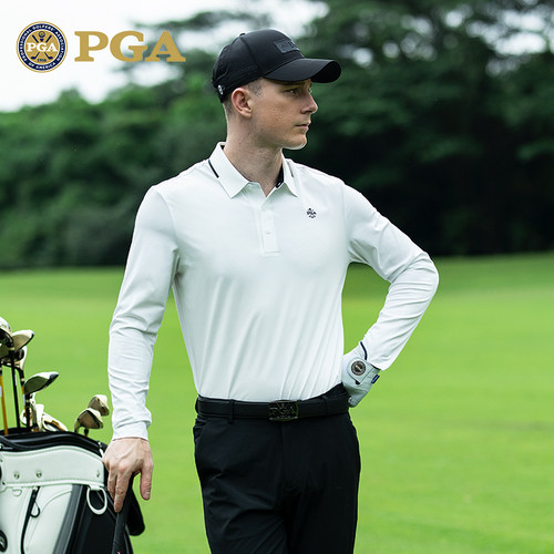 PGA高尔夫长袖男装翻领polo衫