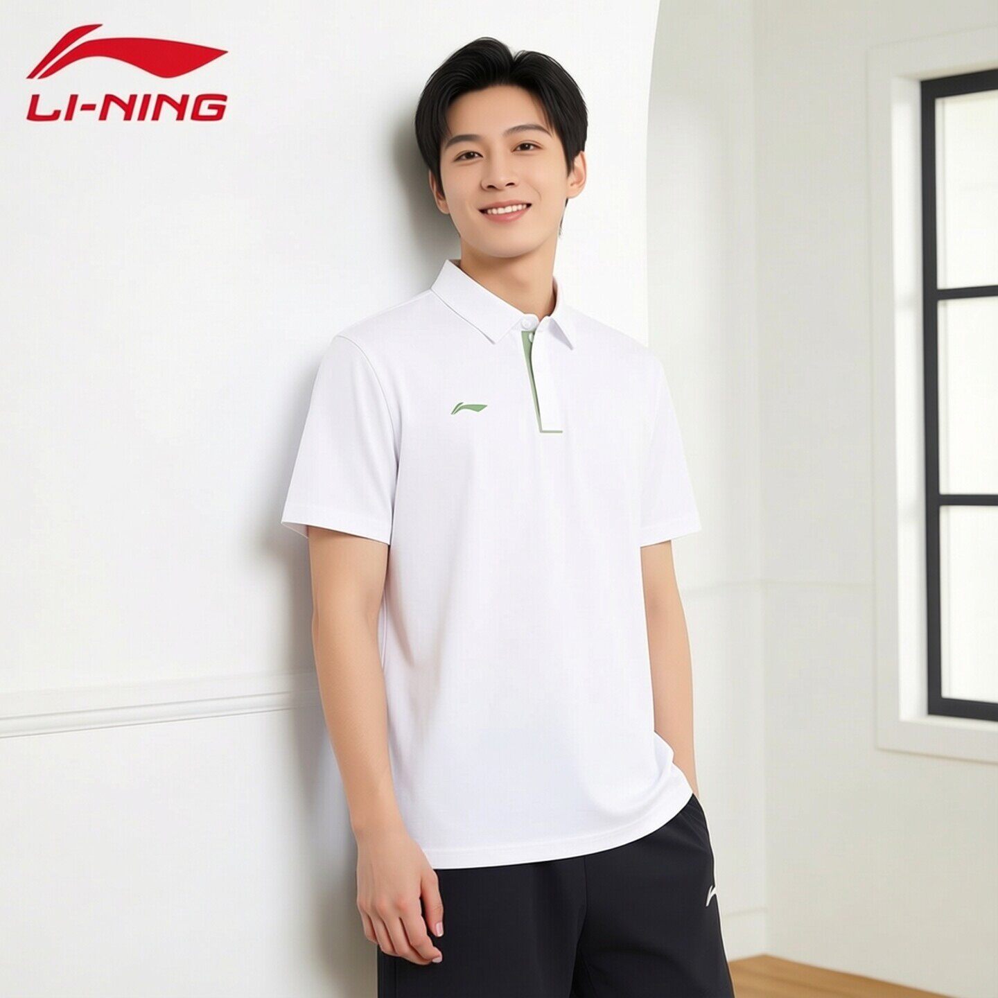 李宁短袖polo衫男时尚夏季冰感简约透气翻领休闲百搭运动T恤上衣