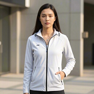 李宁外套女款连帽秋季款休闲风百搭运动户外开衫风衣外套AFDUA12