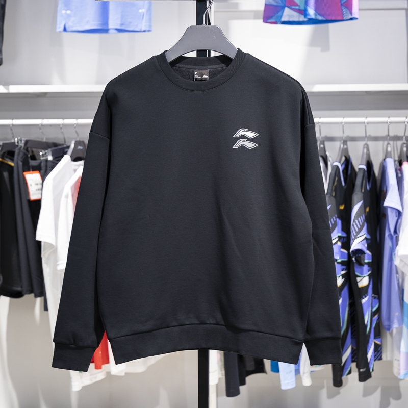 李宁卫衣男黑色圆领保暖打底衫