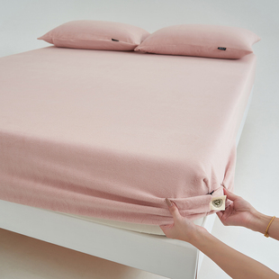 保暖牛奶绒浅粉灰粉纯色加绒床笠单件肉粉豆沙粉红色法莱绒床罩套