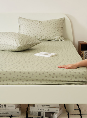 高密度全棉斜纹床笠单件淡绿色咸菜灰绿紫色碎花床罩套纯棉单双人