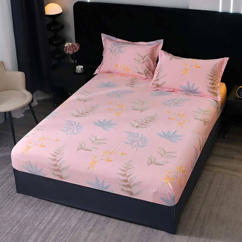 全棉床笠单件加厚磨毛床罩套纯棉樱花粉色淡蓝黄色碎叶单双人加大